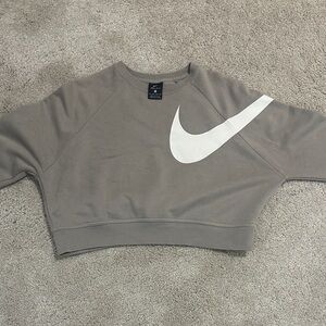 Nike Cropped Crewneck Sweatshirt in Taupe with White Swoosh